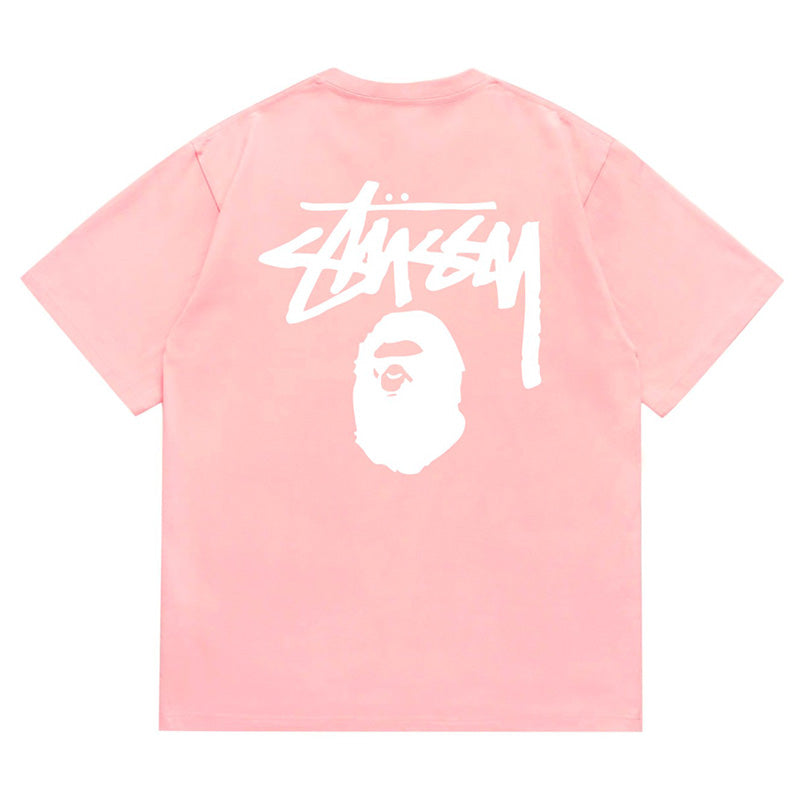 BAPE x Stussy Basic Pigment Dyed Tee - Red & Pink