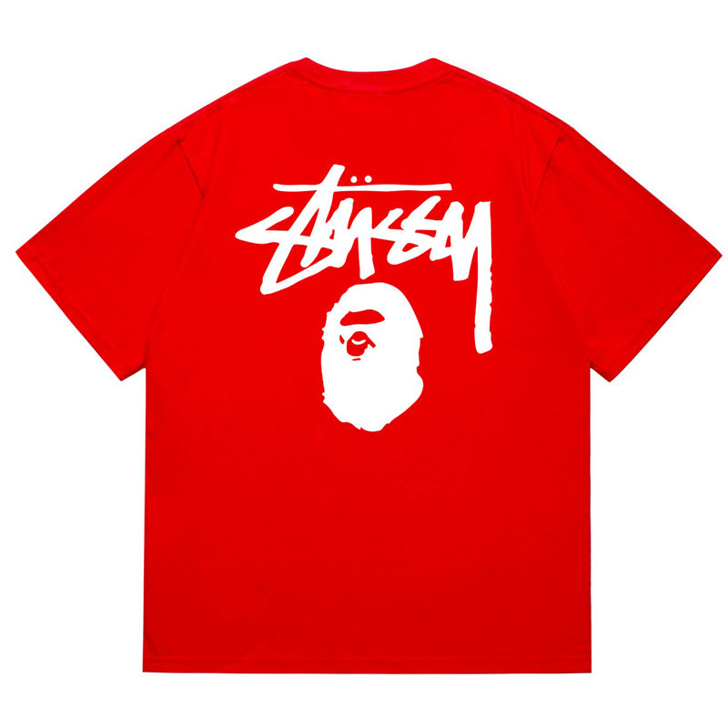 BAPE x Stussy Basic Pigment Dyed Tee - Red & Pink