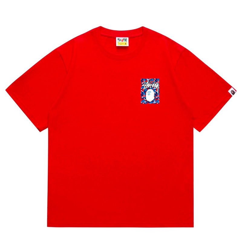 BAPE x Stussy Ape Head Tee - Pink & Red