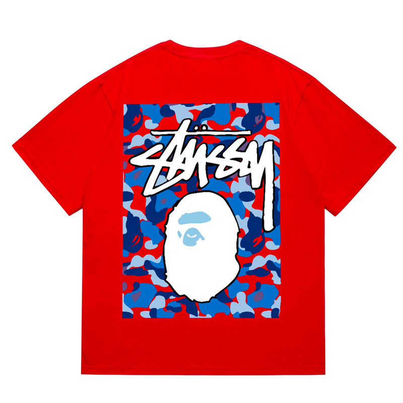 BAPE x Stussy Ape Head Tee - Pink & Red