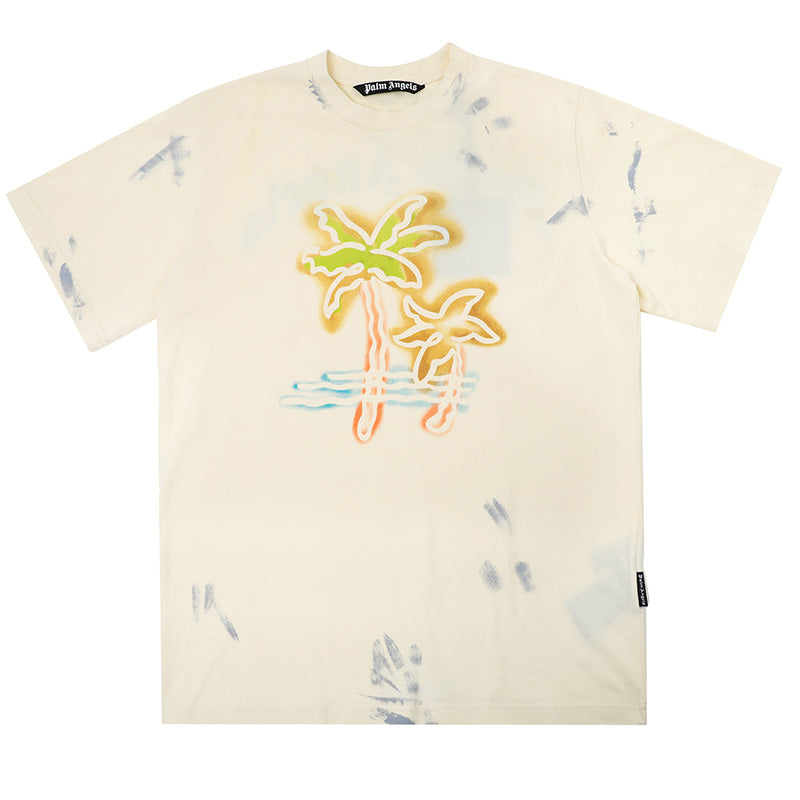 Palm Angels Tie-Dye Neon Palm Tree Stencil Oversized T-Shirt