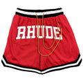 RHUDE Collegiate Arch Logo Mesh Basketball Shorts – Red