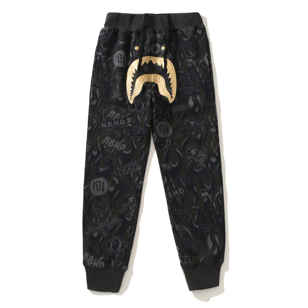 BAPE Gold Letter Print Full-Length Pants
