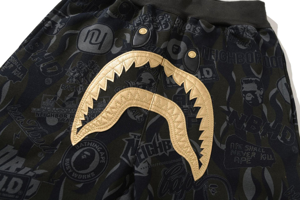 BAPE Gold Letter Print Full-Length Pants