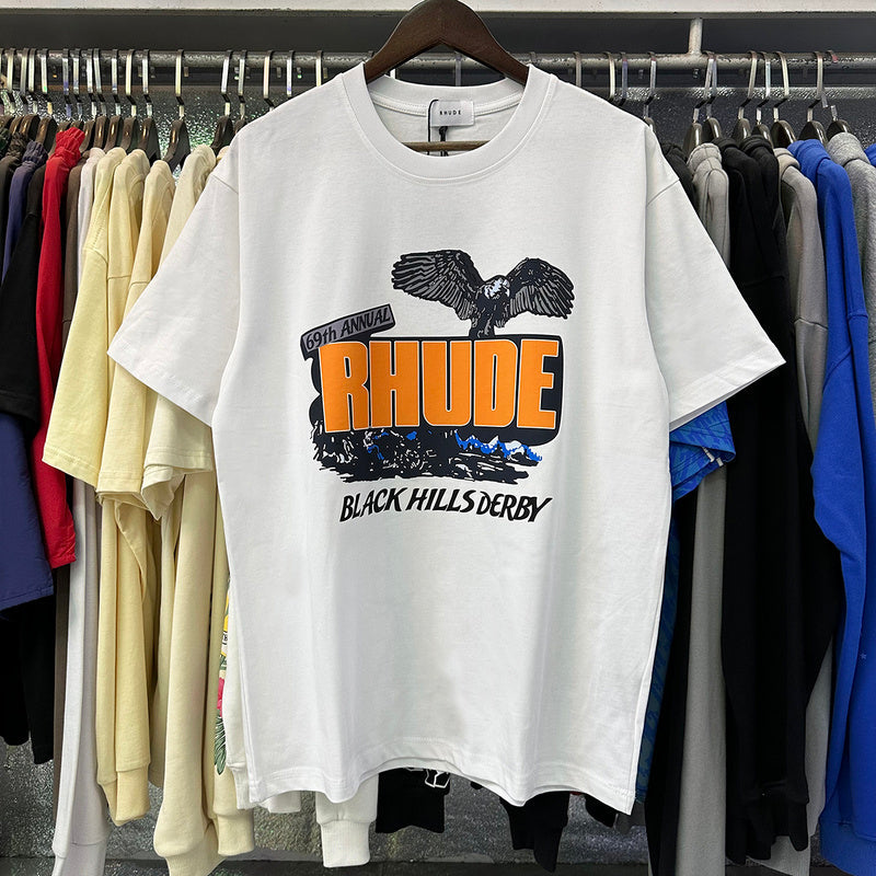 RHUDE Black Hills Rally T-Shirt – White / Apricot / Black