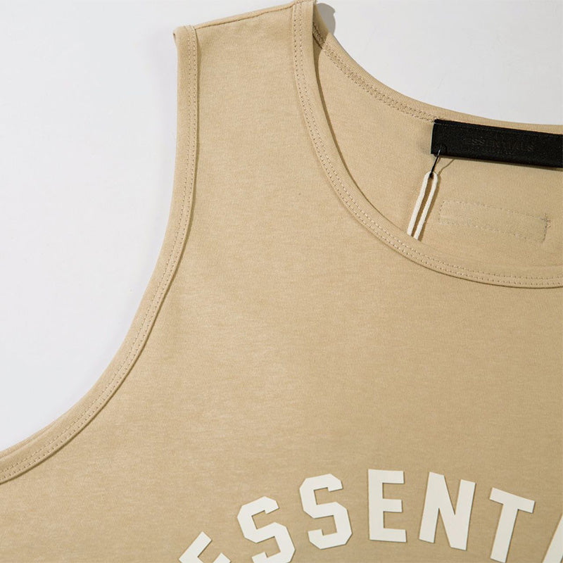 Fear of God Flocked Letter Crew Neck Sleeveless T-Shirt – Khaki / Black