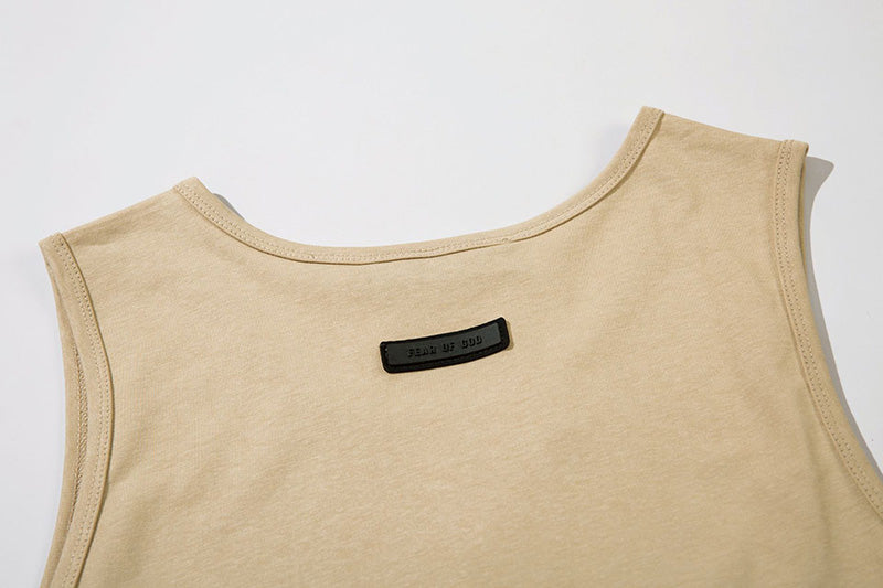 Fear of God Flocked Letter Crew Neck Sleeveless T-Shirt – Khaki / Black