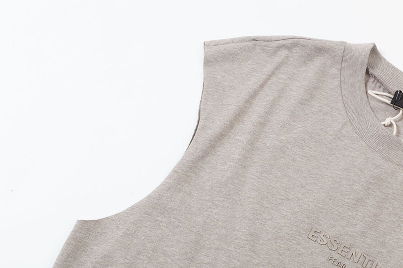 Fear of God Flocked Small Letter Print Sleeveless T-Shirt – Flowery Gray / White / Khaki