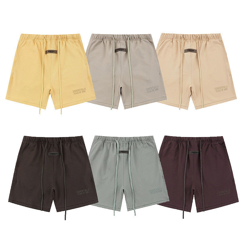 Fear of God Season 9 Flocking Thickened Letter Print Shorts – Yellow / Grey