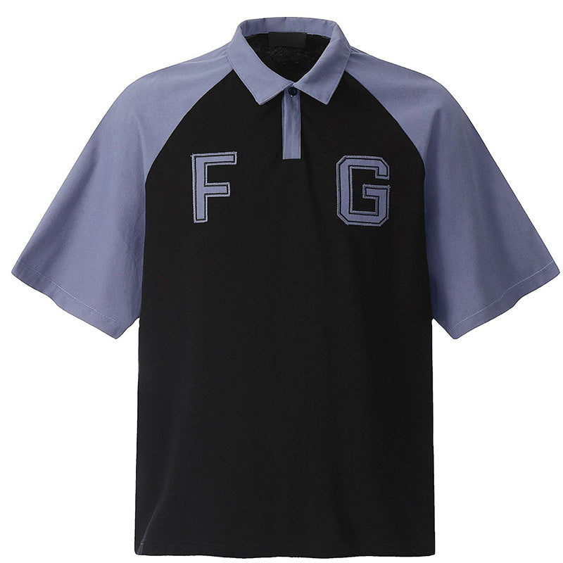 Fear of God Spliced FG Patch Embroidered Polo Shirt – Black / Slate Blue