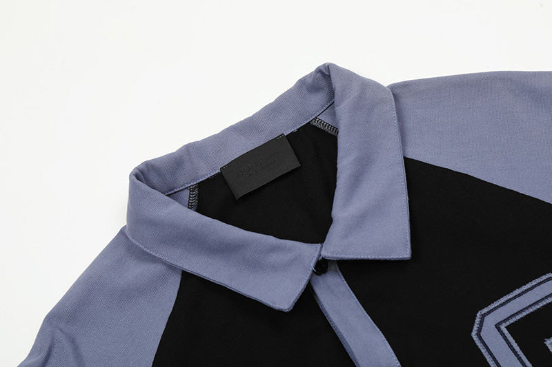 Fear of God Spliced FG Patch Embroidered Polo Shirt – Black / Slate Blue