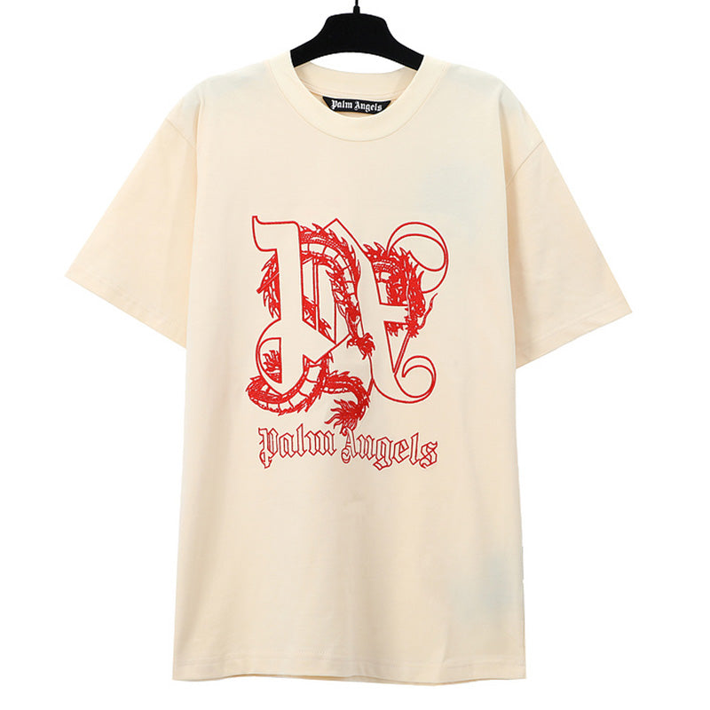 Palm Angels Dragon Monogram T-Shirt – Apricot | 100% Cotton