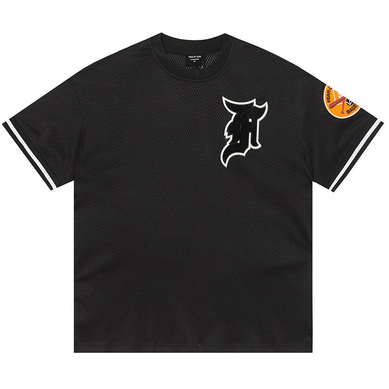 Fear of God Mesh Away Baseball Short Sleeve Jersey – Grey / Black