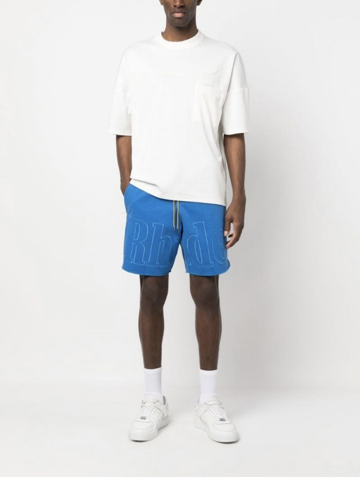 RHUDE Tonal Logo-Print Drawstring Swim Shorts – Blue