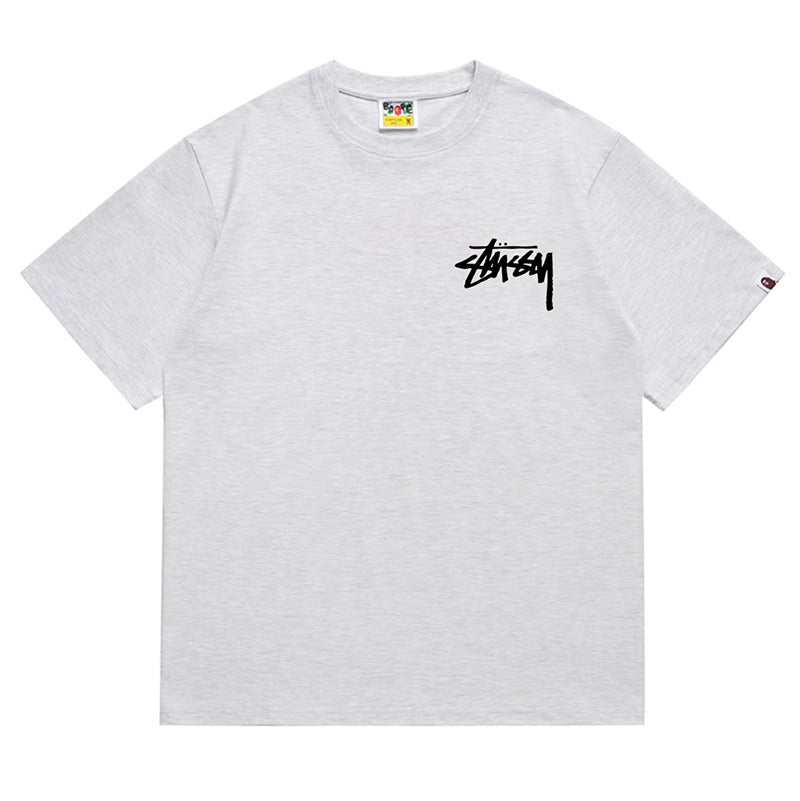BAPE x Stussy Basic Pigment Dyed Tee - White & Gray