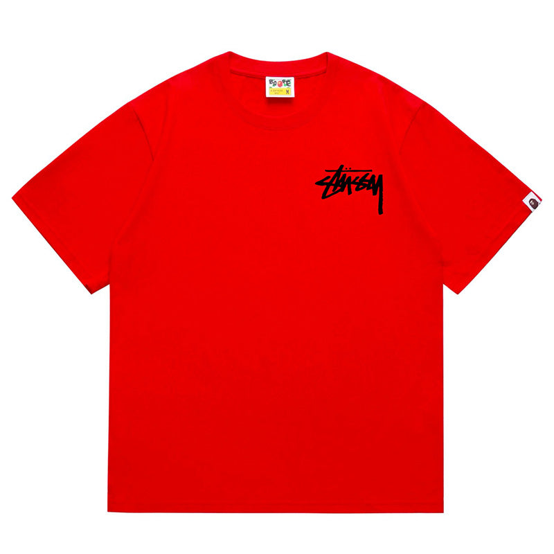 BAPE x Stussy Basic Pigment Dyed Tee - Pink & Red