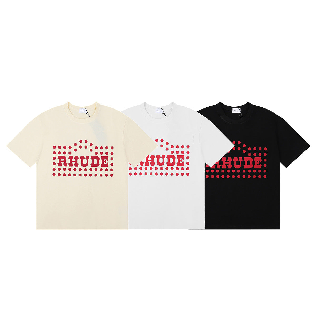 RHUDE Flocked Burnout T-Shirt – White / Apricot / Black