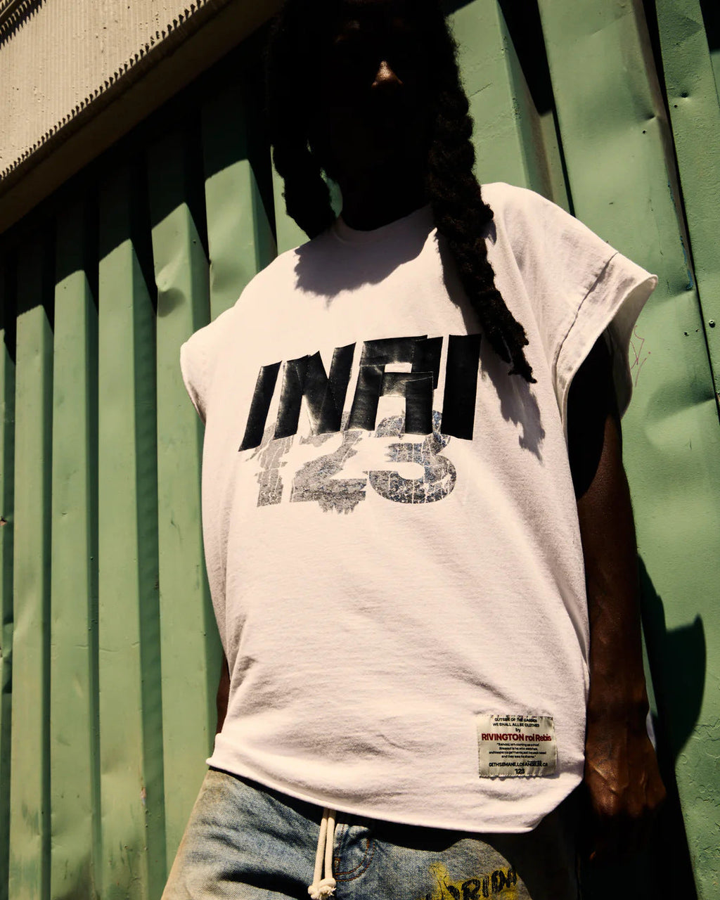 Fear of God × RRR123 INRI Cut Off Tee – White / Grey