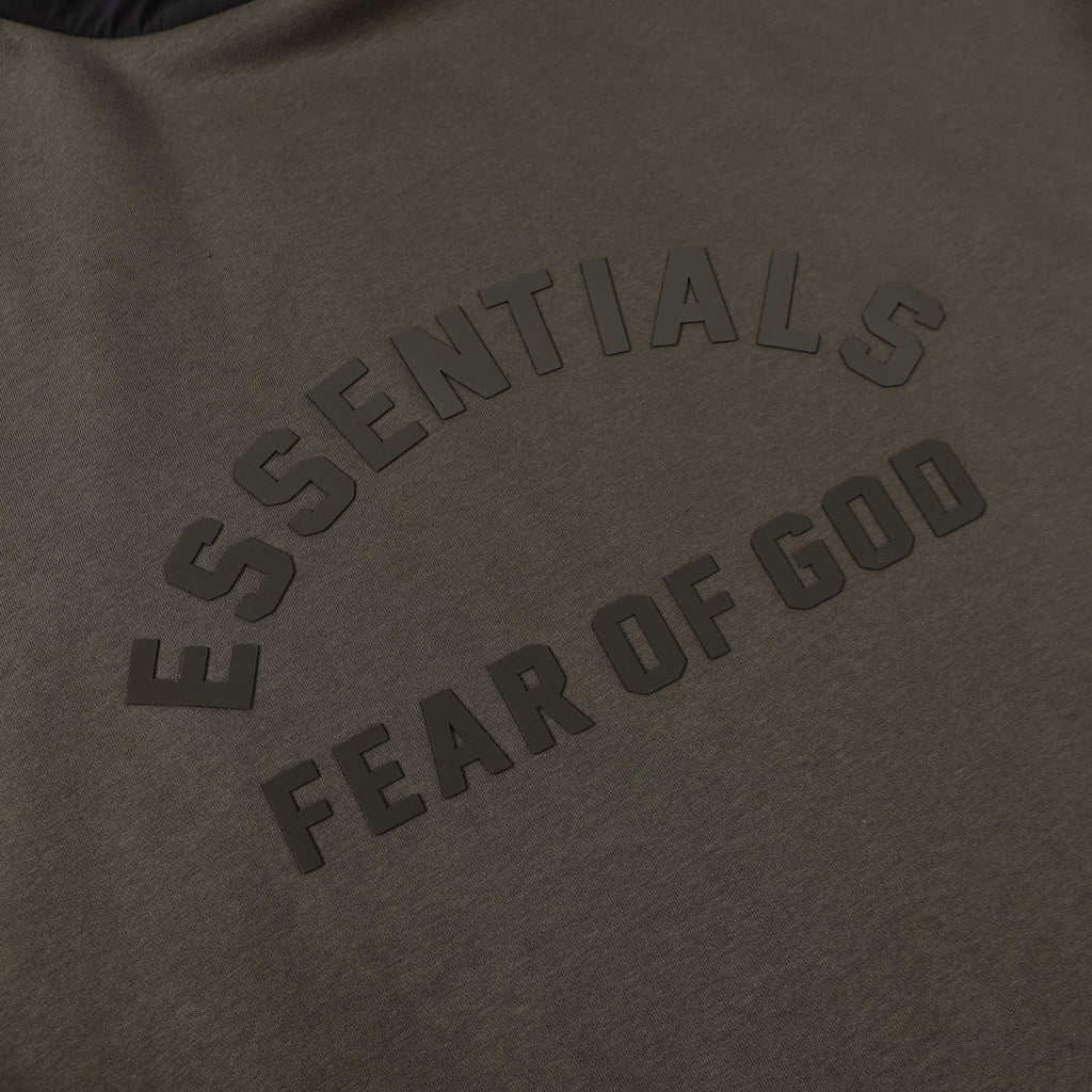 Fear Of God Essentials Nylon-Lined Fleece Hoodie – Olive / Heather Grey / Light Grey