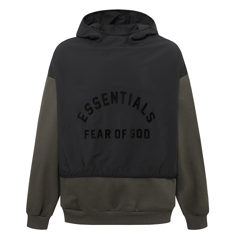 Fear Of God Essentials Nylon-Paneled Fleece Hoodie – Black-Grey / Black-Olive
