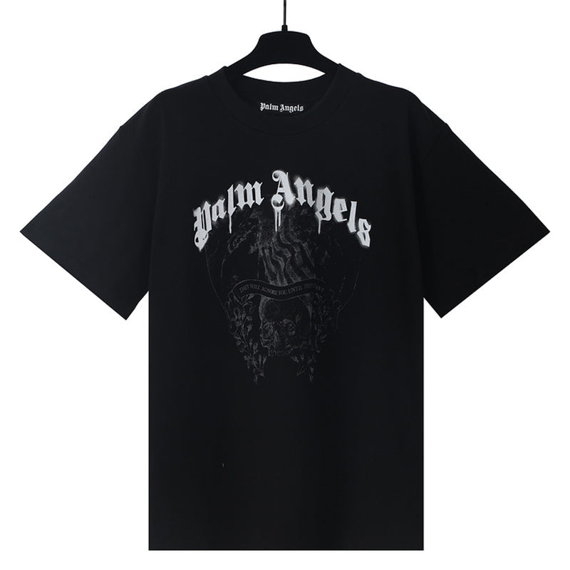 Palm Angels Arch Logo Candle Skull Totem Graphic T-Shirt