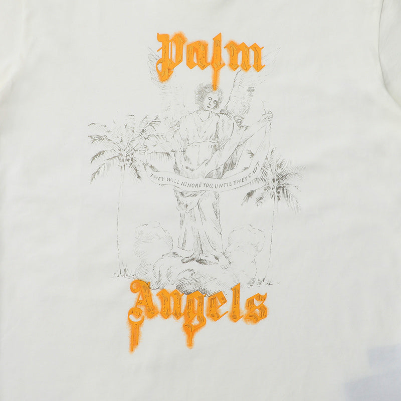 Palm Angels Gold Gothic Logo Angel Statue Graphic T-Shirt