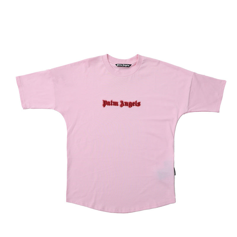 Palm Angels Velvet Embroidered Gothic Logo Oversized T-Shirt – Pink