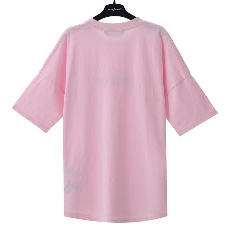 Palm Angels Velvet Embroidered Gothic Logo Oversized T-Shirt – Pink
