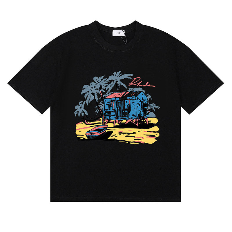 RHUDE Graphic-Print T-Shirt – White / Apricot / Black