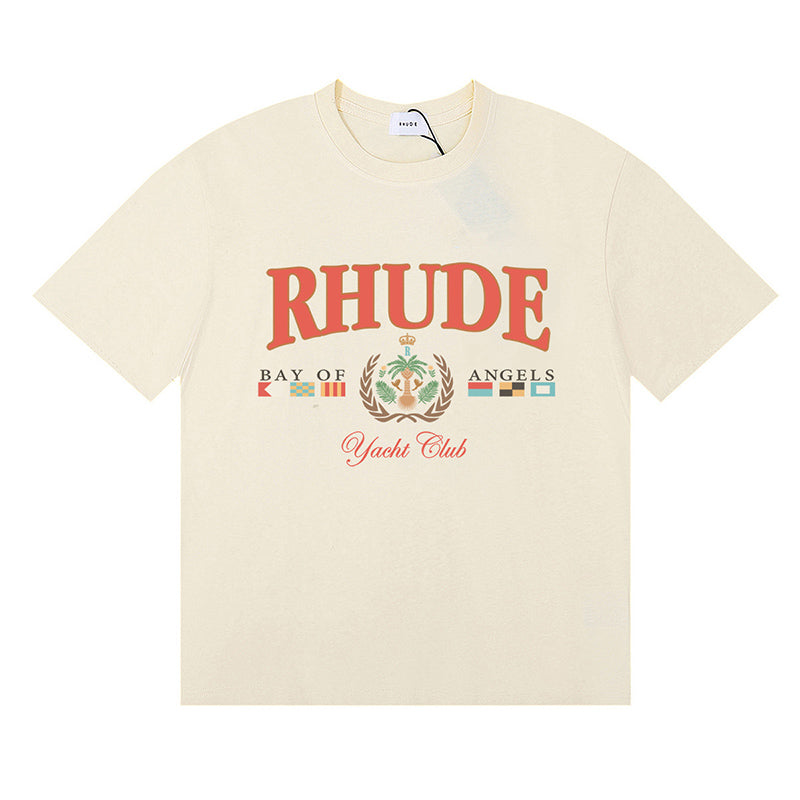 RHUDE Bay of Angels Yacht Club Graphic T-Shirt – Apricot / Black / White