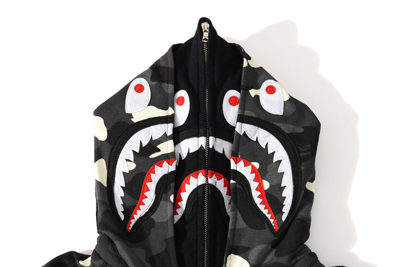 BAPE Glow Camo Shark Wide Full-Zip Double Hoodie