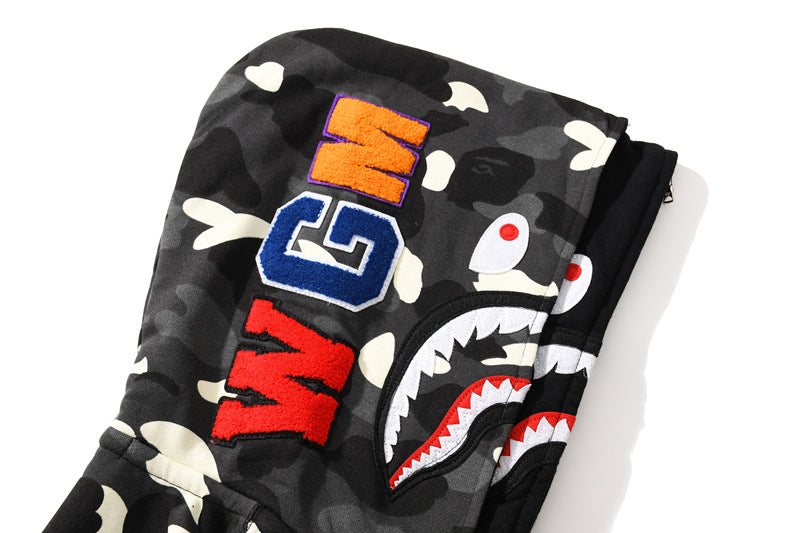 BAPE Glow Camo Shark Wide Full-Zip Double Hoodie