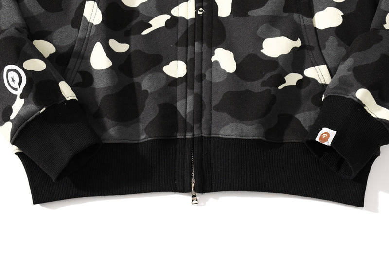 BAPE Glow Camo Shark Wide Full-Zip Double Hoodie