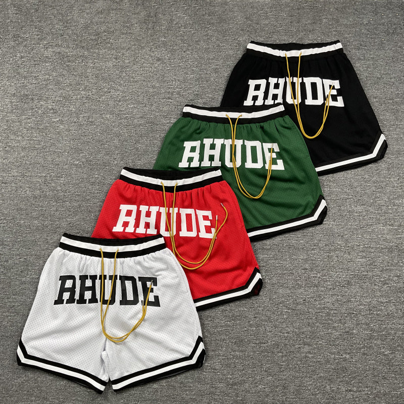 RHUDE Collegiate Arch Logo Mesh Basketball Shorts – Red