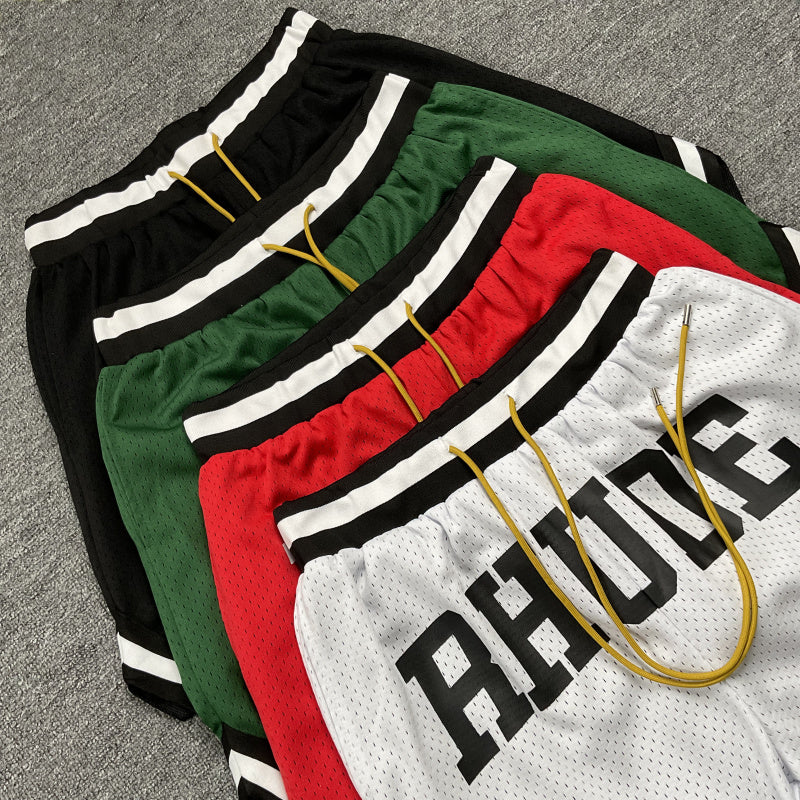 RHUDE Collegiate Arch Logo Mesh Basketball Shorts – Red