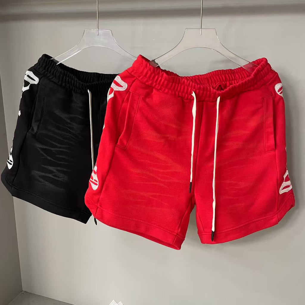 GODSPEED Courtside Shorts – 100% Cotton Drawstring Short in Sunfade Black & Red
