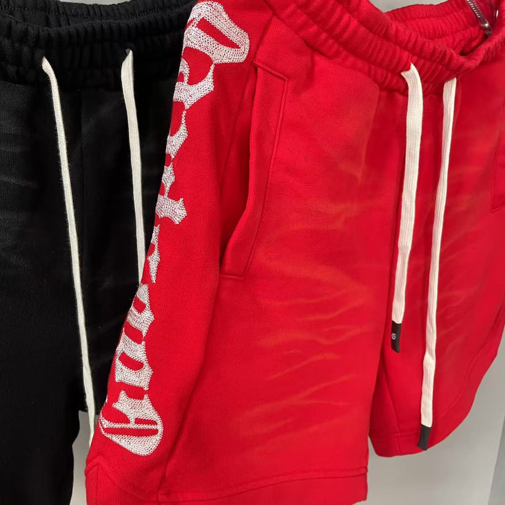 GODSPEED Courtside Shorts – 100% Cotton Drawstring Short in Sunfade Black & Red