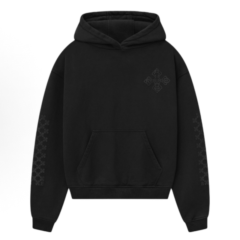 RHUDE Cross Logo Tonal Checkerboard Hoodie – Black