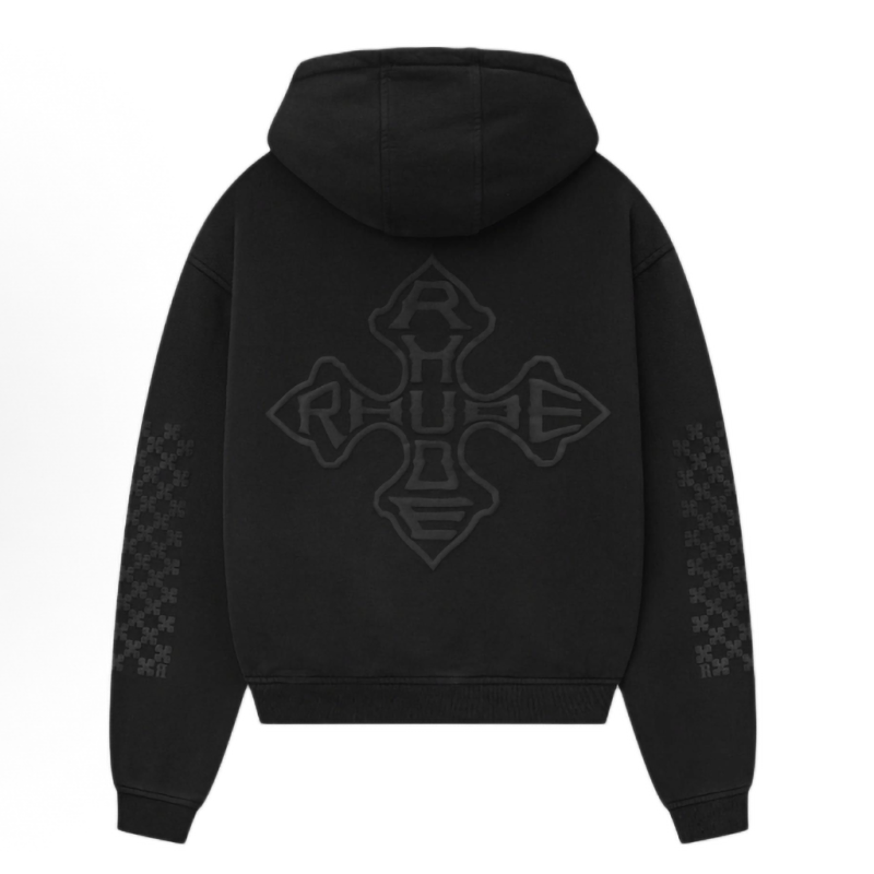 RHUDE Cross Logo Tonal Checkerboard Hoodie – Black