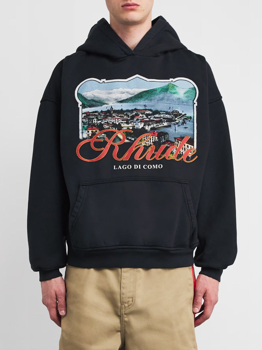 RHUDE x Harrods Lago di Como Vintage Postcard Graphic Hoodie – Black