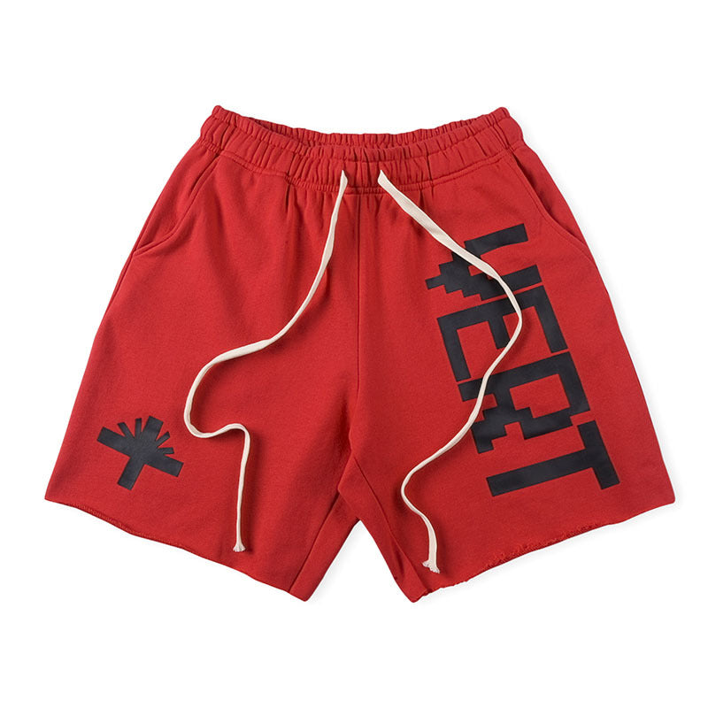 Vertabrae Letter Print Shorts — Red