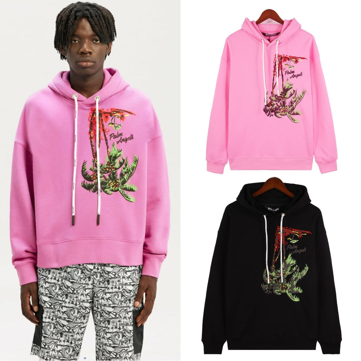 Palm Angels Hoodie – Men's Premium Cotton Hoodie | Pink & Black