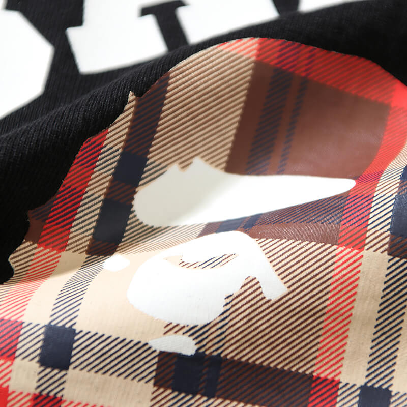 BAPE Plaid Ape Head College Logo Tee