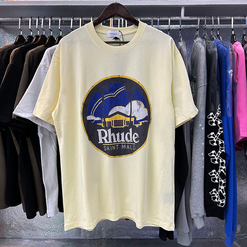 RHUDE Saint Malo Castle Graphic T-Shirt – Apricot / Black / White