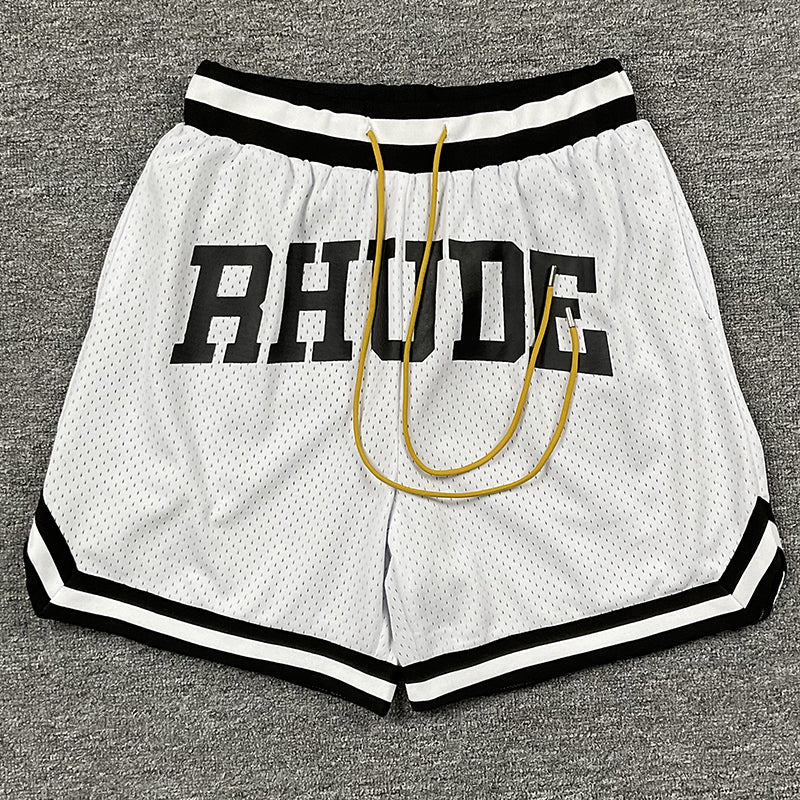RHUDE Collegiate Arch Logo Mesh Basketball Shorts – White