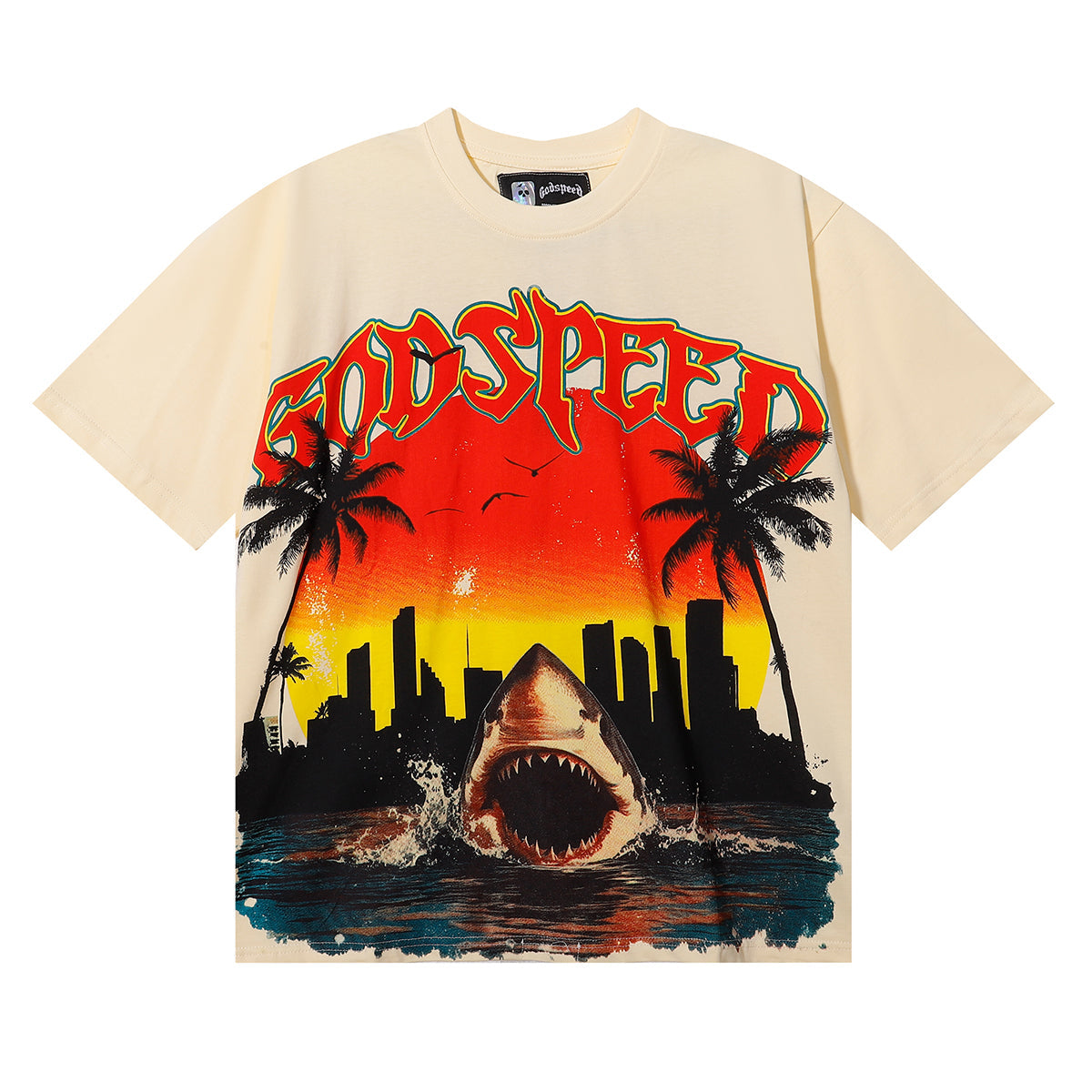 Godspeed City Coconut Tree Shark Graphic T-Shirt
