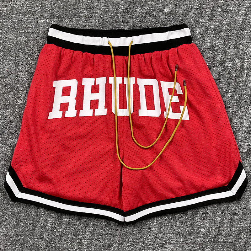 RHUDE Collegiate Arch Logo Mesh Basketball Shorts – Red