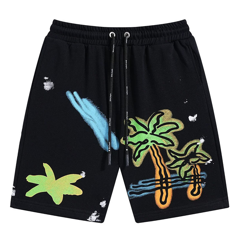 Palm Angels Neon Palm Tree Spray Paint Distressed T-Shirt & Shorts Set