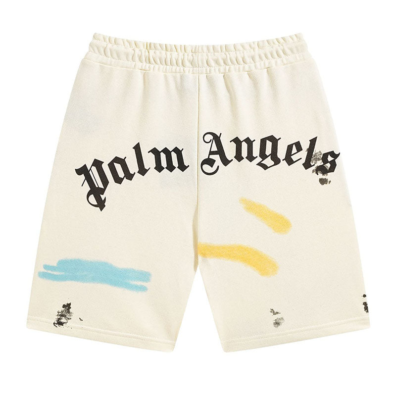 Palm Angels Neon Palm Tree Spray Paint Distressed T-Shirt & Shorts Set