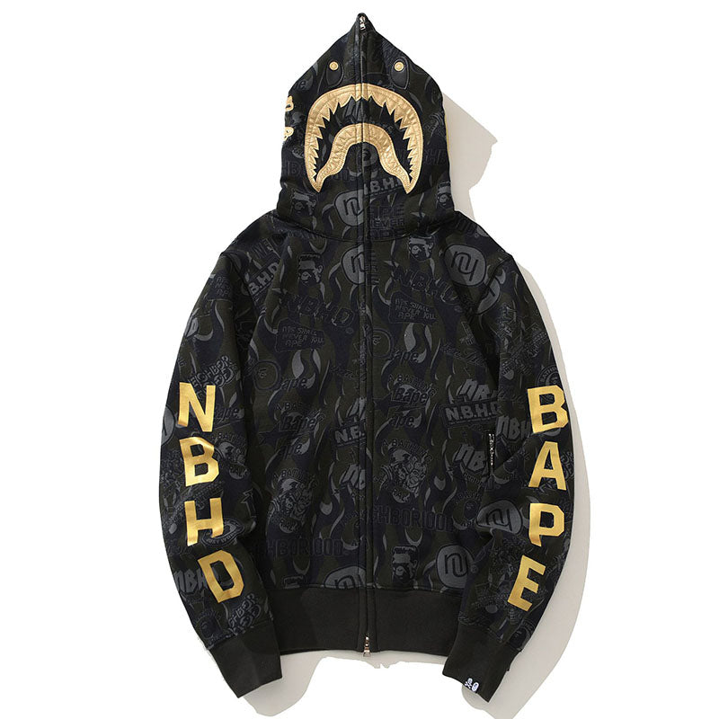 BAPE Black Gold Shark Camouflage Hoodie